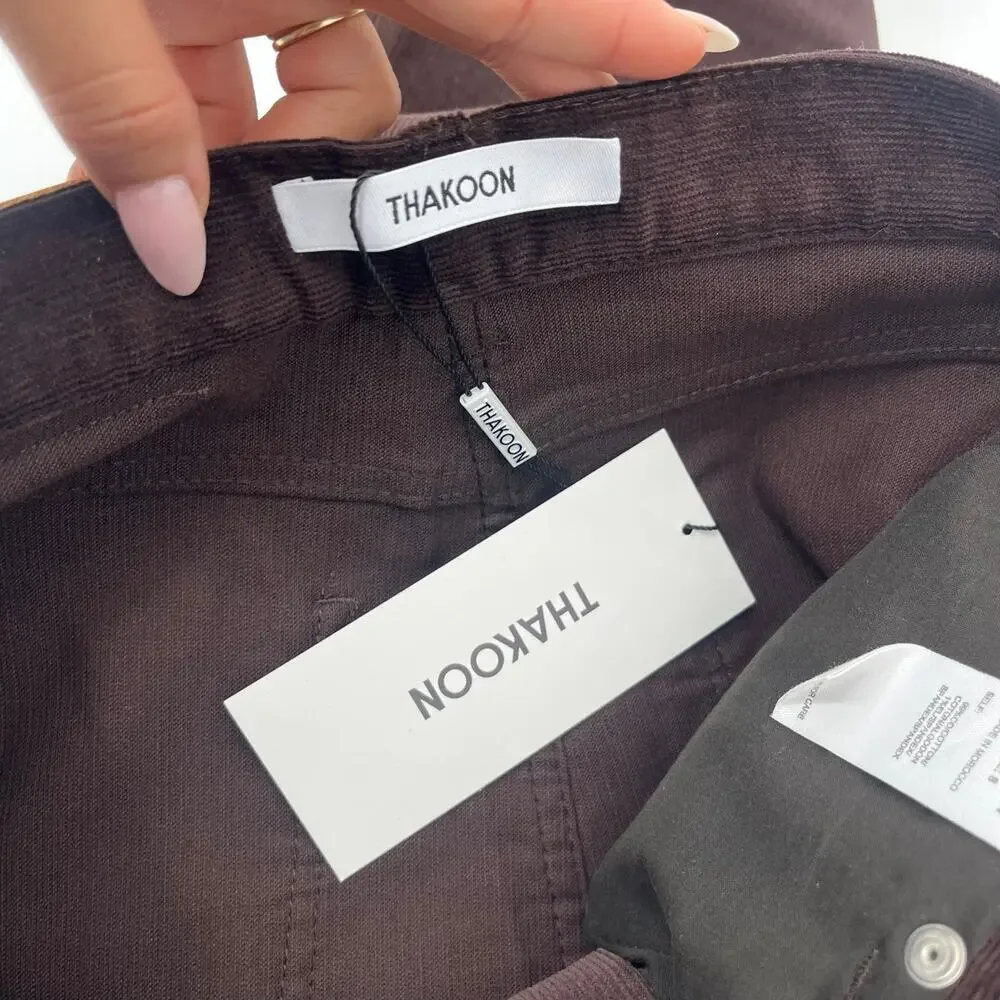THAKOON High Rise Corduroy Pant Chocolate Brown Cotton Blend Stretch Size 8 NEW - Picture 10 of 15